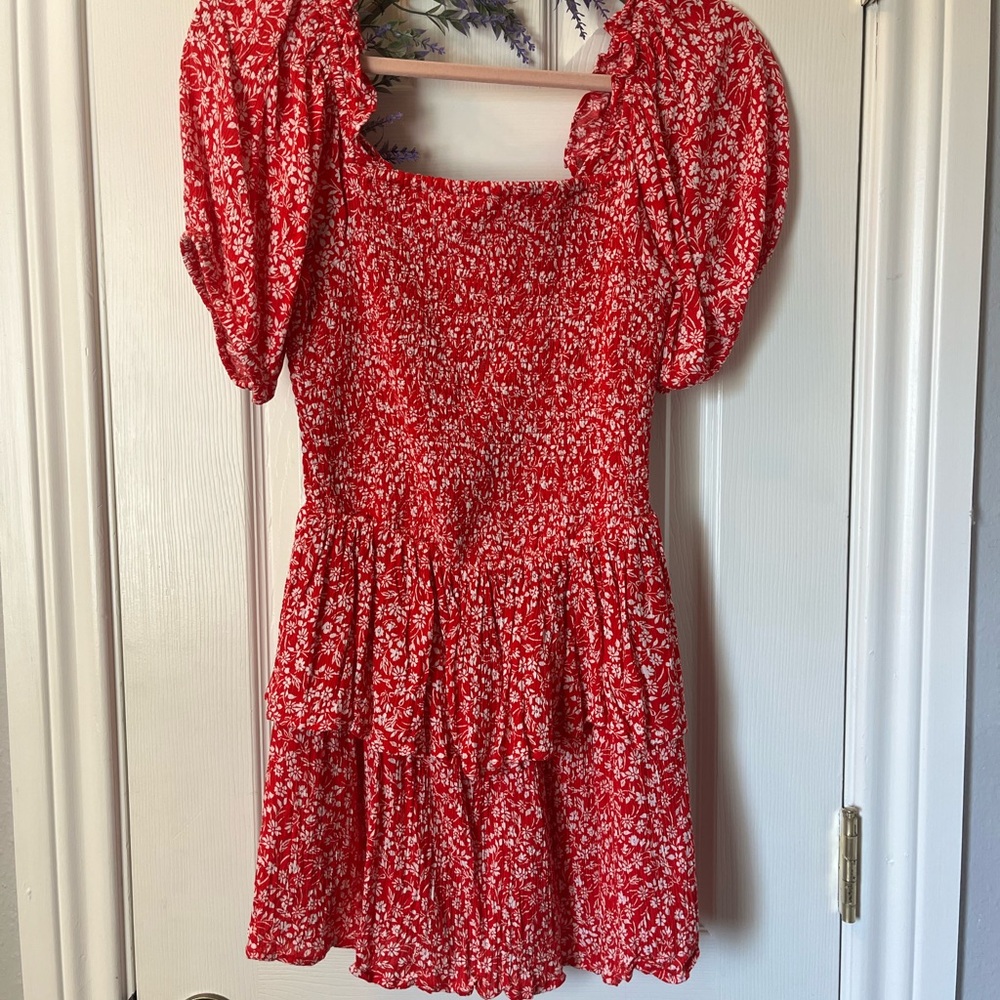 Japna Red Floral Smocked Dress